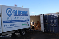 Bluebox Removals van outside a Bluebox Storage container 